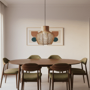 lampara de colgar en madera ROBLE diseño paramétrico en comedor nórdico