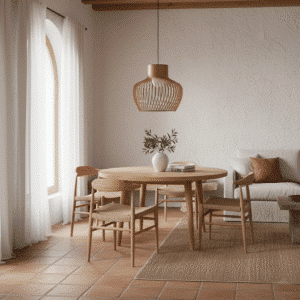 lampara de colgar en madera ROBLE estilo escandinavo en comedor nórdico