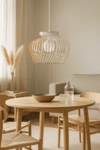 lampara de colgar en madera blanca diseño parametrico